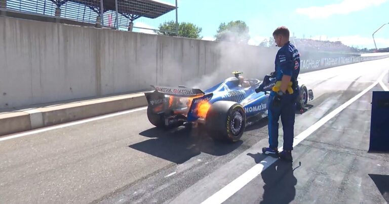 En llamas: el Williams de Carlos Sainz ardió antes de la largada en el GP de Austria