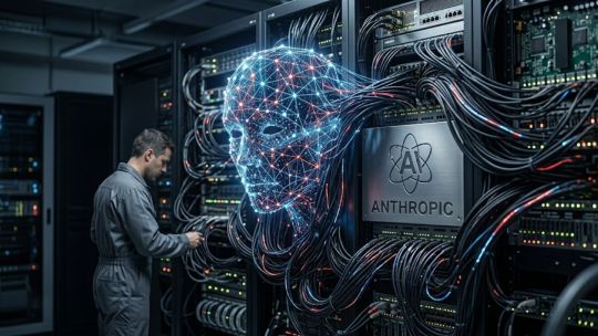 Representación gráfica de un código binario con un escudo de ciberseguridad, simbolizando la inteligencia artificial y la protección digital.