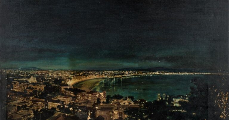 Vista histórica o artística de la ciudad de Bombay, mostrando su evolución urbana y paisaje costero.
