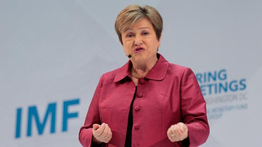 Kristalina Georgieva, directora gerente del FMI, durante una conferencia sobre riesgos financieros globales.