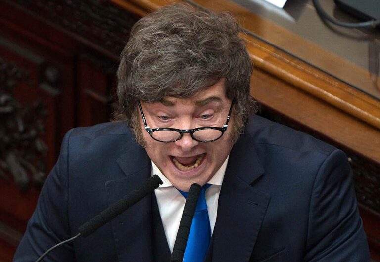 El Presidente Javier Milei durante un discurso en el que evaluó la situación del país.