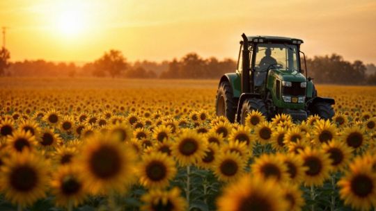 Campo de girasoles en flor en una zona agrícola de Argentina