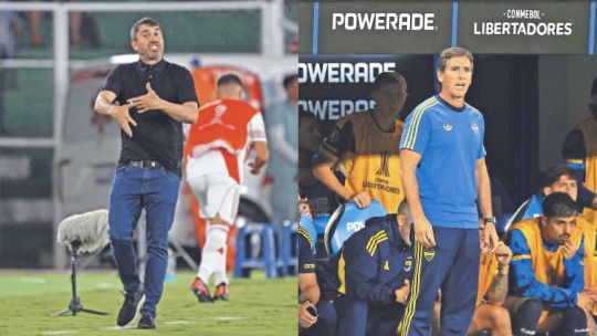 Los escudos de River Plate y Boca Juniors enfrentados, representando el superclásico del fútbol argentino.