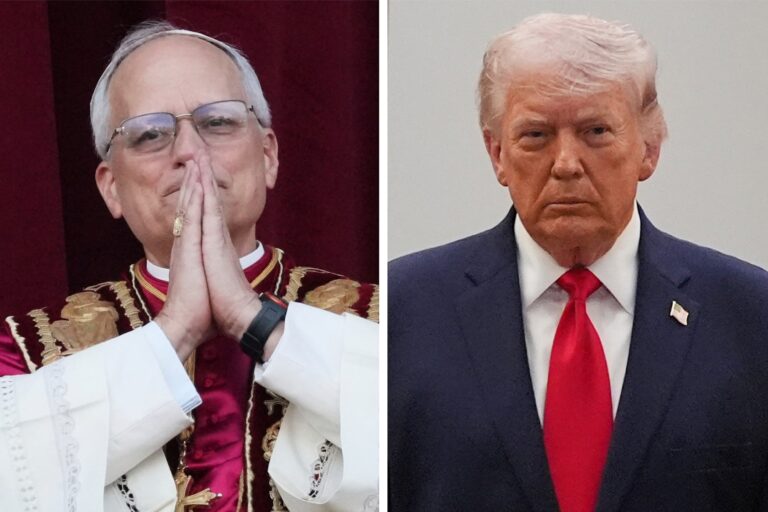 Fotografía de archivo del Papa León XIV y del presidente Donald Trump en eventos separados.