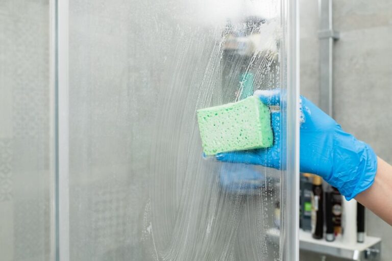 Mampara de baño limpia y brillante libre de cal y manchas