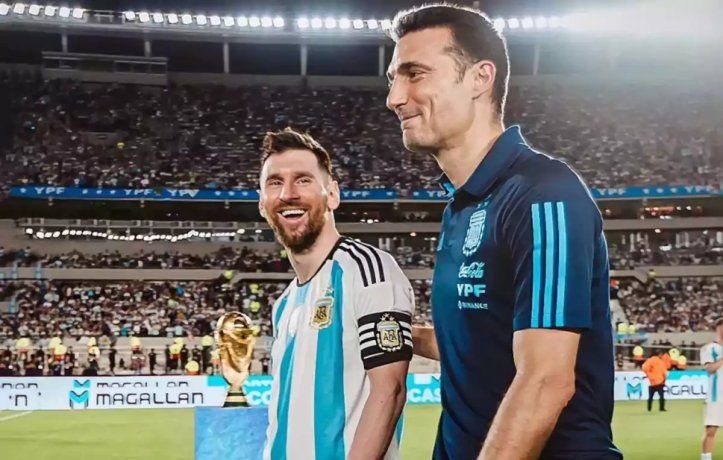 Lionel Scaloni durante una práctica de la Selección argentina