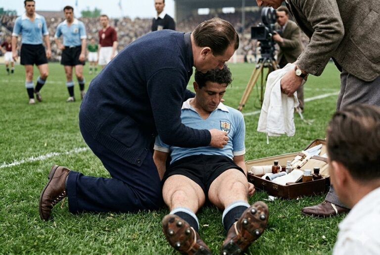 Juan Eduardo Hohberg con la camiseta de la selección uruguaya en el Mundial de 1954