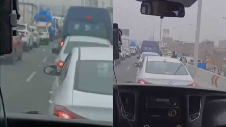 Vehículos detenidos en la carretera Central a la altura de Huachipa