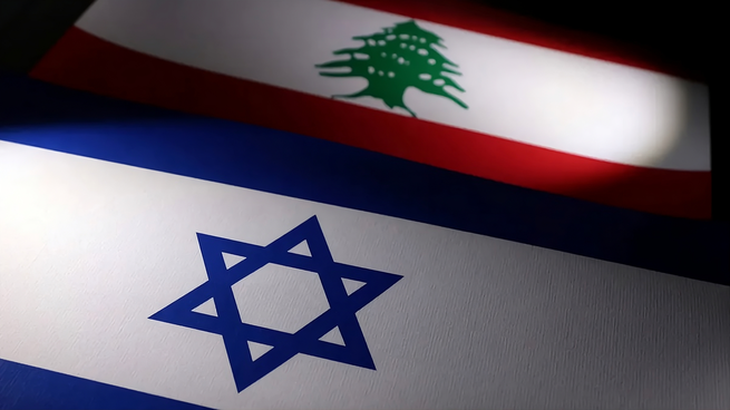Bandera de Israel y Líbano en fondo neutro representando el acuerdo de alto al fuego