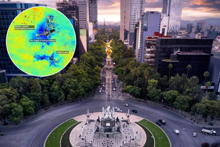 Imagen satelital que muestra el hundimiento del terreno en la Ciudad de México según datos de la NASA