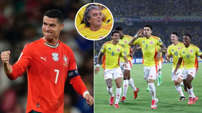 Imagen generada por IA de Sergio Fajardo en un estadio simulando una transmisión de la FIFA