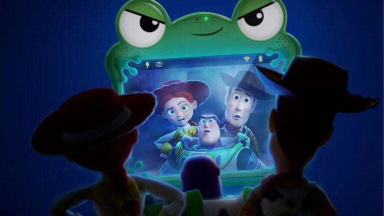 Póster promocional de Toy Story 5 con Woody, Buzz Lightyear y una tableta Lilypad