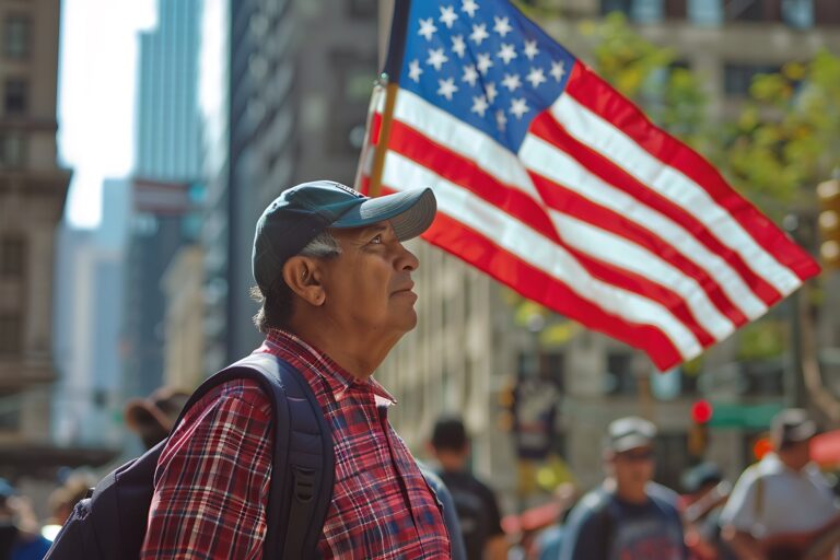 Documento de Autorización de Empleo (EAD) de Estados Unidos sobre una mesa junto a una bandera estadounidense