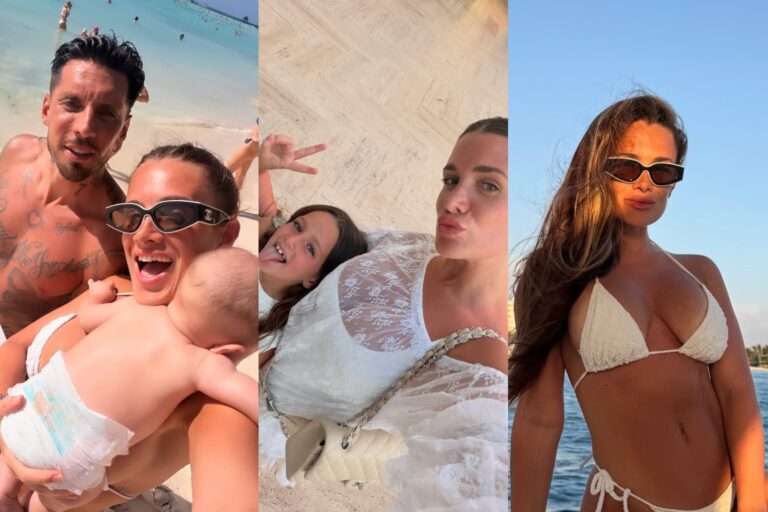 Camila Homs y José Sosa con sus hijos en la playa de Cancún