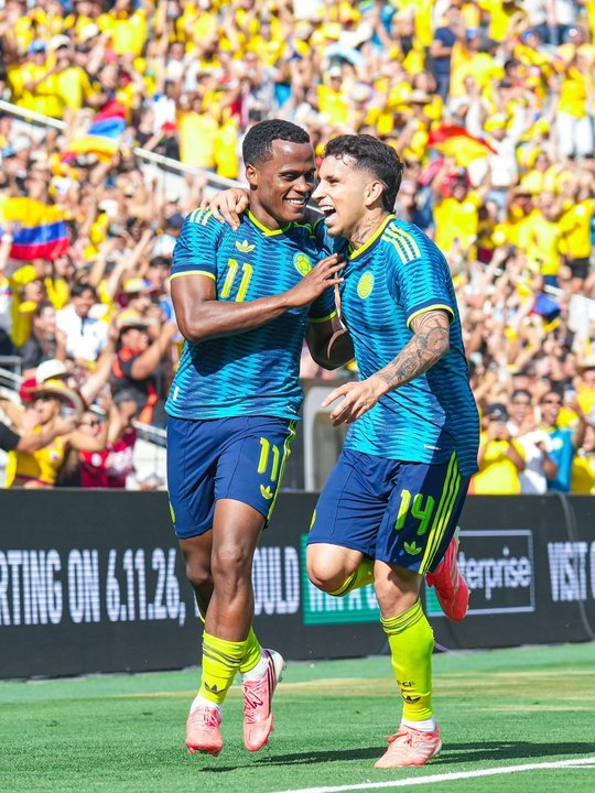 Jugadores de la Selección colombiana celebrando un gol ante Jordania