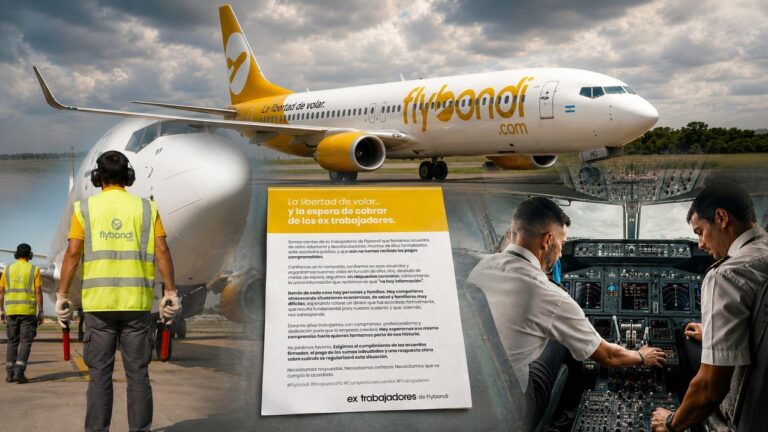 Avión de la aerolínea Flybondi estacionado en un aeropuerto