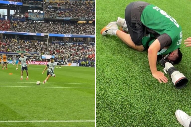 Lautaro Martínez durante la entrada en calor antes del partido Argentina vs Austria