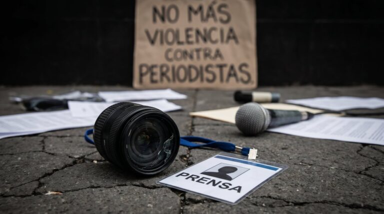 Periodistas en México durante una conmemoración del Día de la Libertad de Expresión