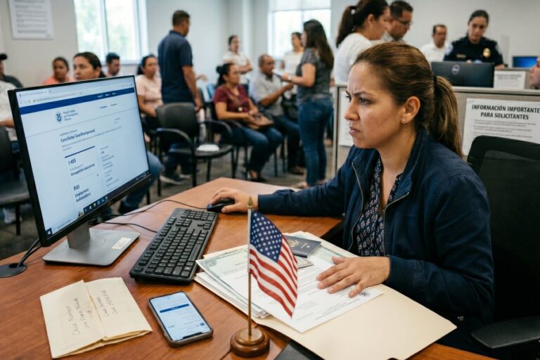 Documento del IRS con formularios de impuestos y billetes de dólar sobre una mesa
