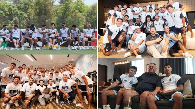 Jugadores de la selección argentina durante el asado de despedida en Kansas City