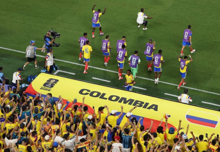 Jugadores de la selección colombiana celebran el gol ante Ghana en el Mundial 2026
