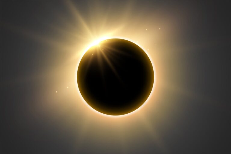 Representación de un eclipse solar total con la Luna cubriendo el disco solar