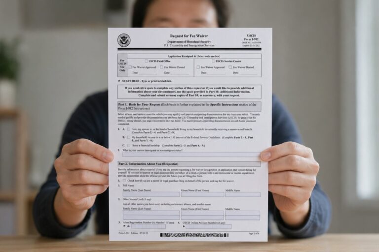 Formulario I-912 del USCIS para exención de tarifas migratorias
