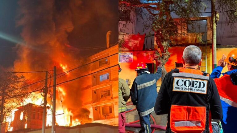 Bomberos trabajando en el incendio en la cuadra 2 del jirón Ayacucho, Magdalena del Mar