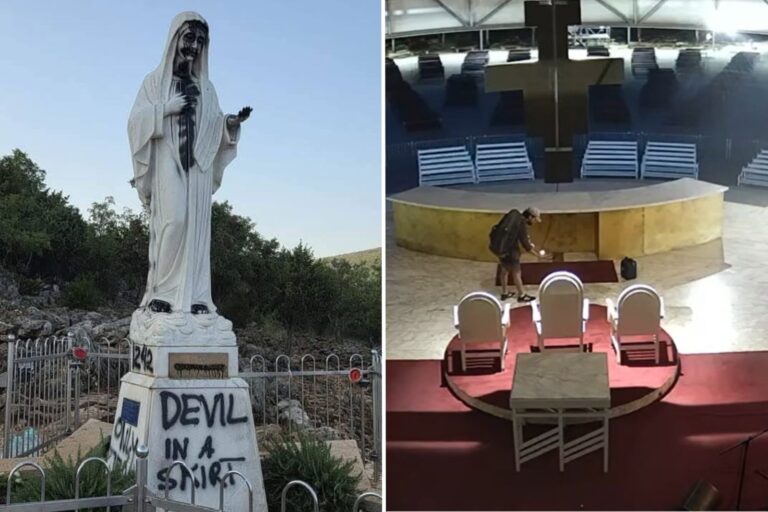 Imagen del santuario de Medjugorje después del incendio y vandalismo