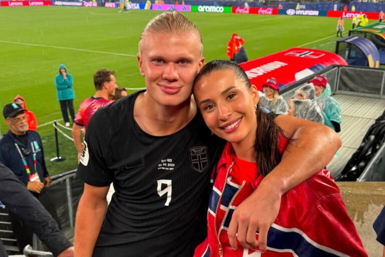 Erling Haaland e Isabel Haugseng Johansen en un evento público