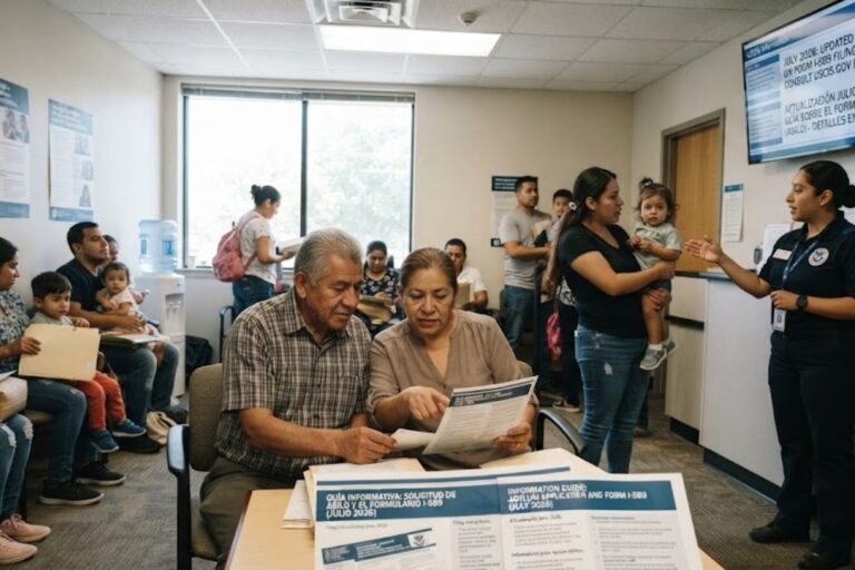 Documentos y formularios migratorios sobre una mesa