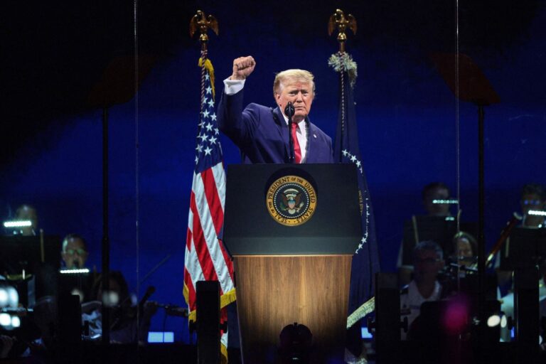 Presidente Donald Trump durante discurso en el National Mall por el Día de la Independencia