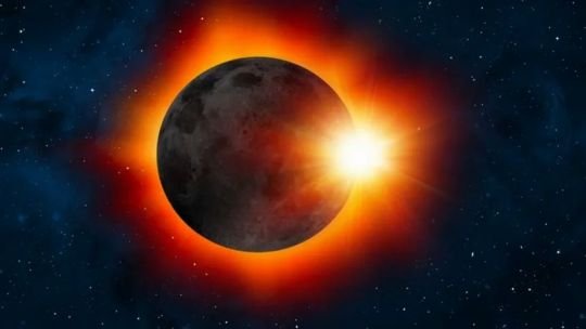 Representación de un eclipse solar total con la corona visible