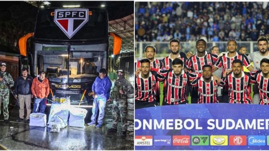 Micro de la empresa Buses Cosmos con escudo de Sao Paulo interceptado por la policía en Bolivia