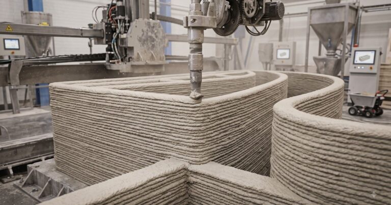 Impresora 3D de hormigón construyendo una pared