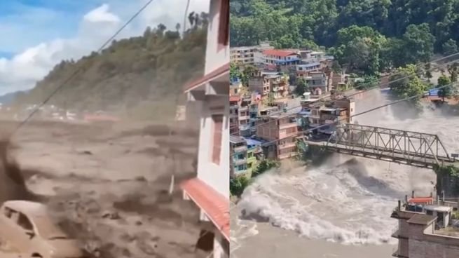 Zona afectada por inundación en Nepal