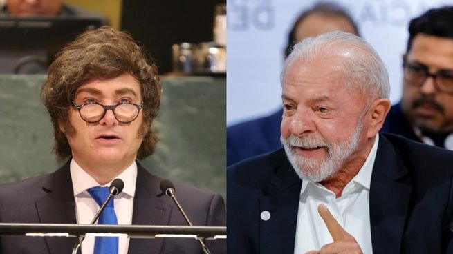 Javier Milei y Lula da Silva en diferentes actos públicos