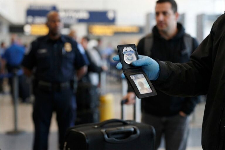 Agentes del ICE durante un operativo migratorio en un aeropuerto de Estados Unidos