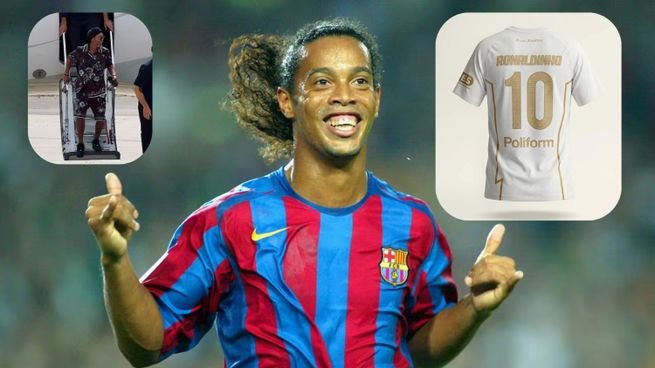 Ronaldinho posando con la camiseta del Ravenna