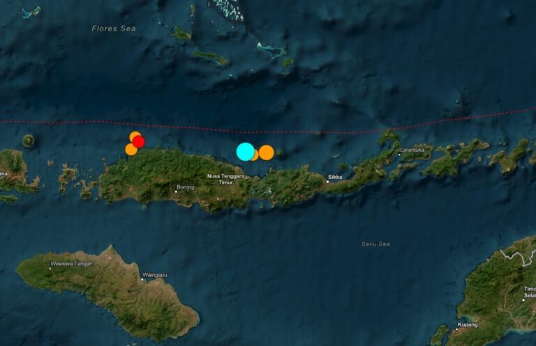 Mapa de la isla de Flores en Indonesia con epicentro del terremoto