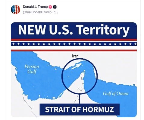 Mapa del estrecho de Ormuz publicado por Donald Trump en Truth Social
